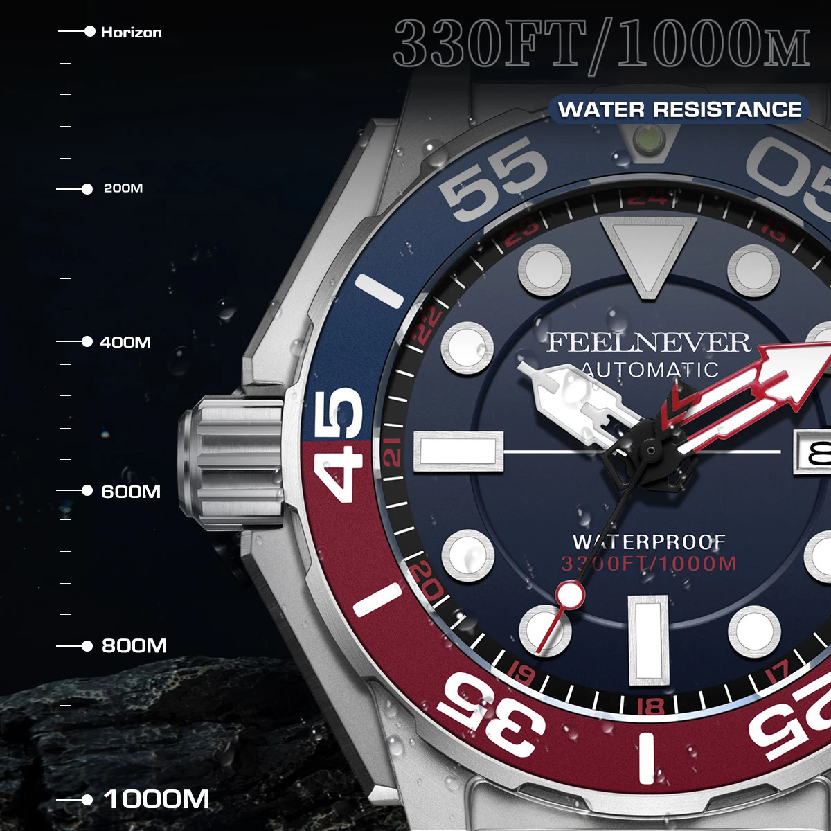 FeelNever mens y watch with 1000m waterproof BGW9 ultra bright relogios automatic mechanical 241009