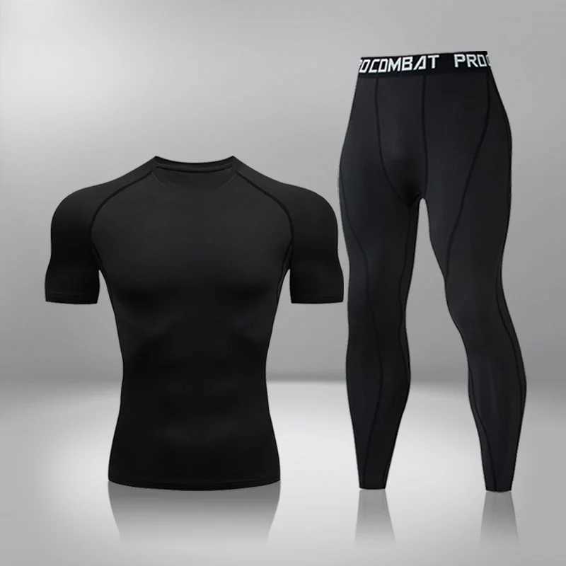 Men's Thermal Underwear Gym Tight Training Clothing Exercise Slow Running Sports Set Fitness Mens Compression Heat Underwear Top Trouser Sportswe