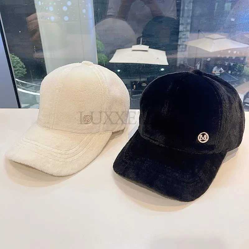 M Letter Rabbit Fur Mixed Hat Autumn and Winter Womens All Matching Plush Hat Suitable for Face Baseball Cap Casual LUXXETONX241018