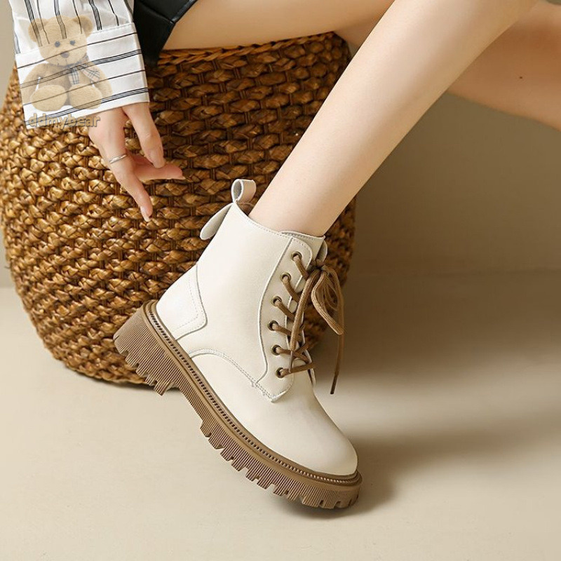 Ddmybear Thick Soled White Martin For Women In Autumn Winter 2024, New British Style And Velvet Motorcycle Short Boots, Women's Boots Chinese Bra