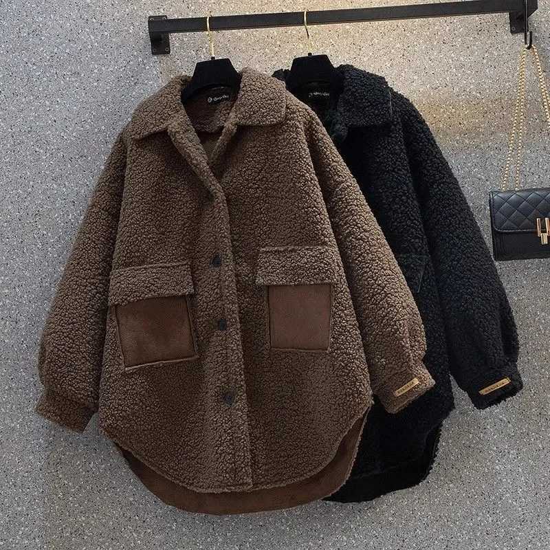 Women Grain Lamb Wool Jacket 2022 Autumn Winter New Fat Sister Is Thin Thick Lamb Wool Chic Hong Kong Style Design Female CoatX241018
