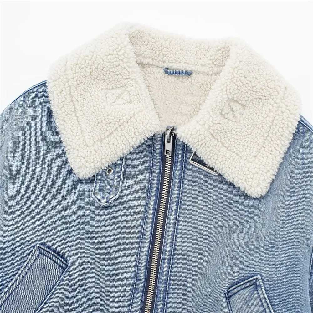 2023 Autumn/Winter New Product Womens New Fashion and Casual Versatile Polo Collar Lamb Wool Denim Fleece CoatX241018