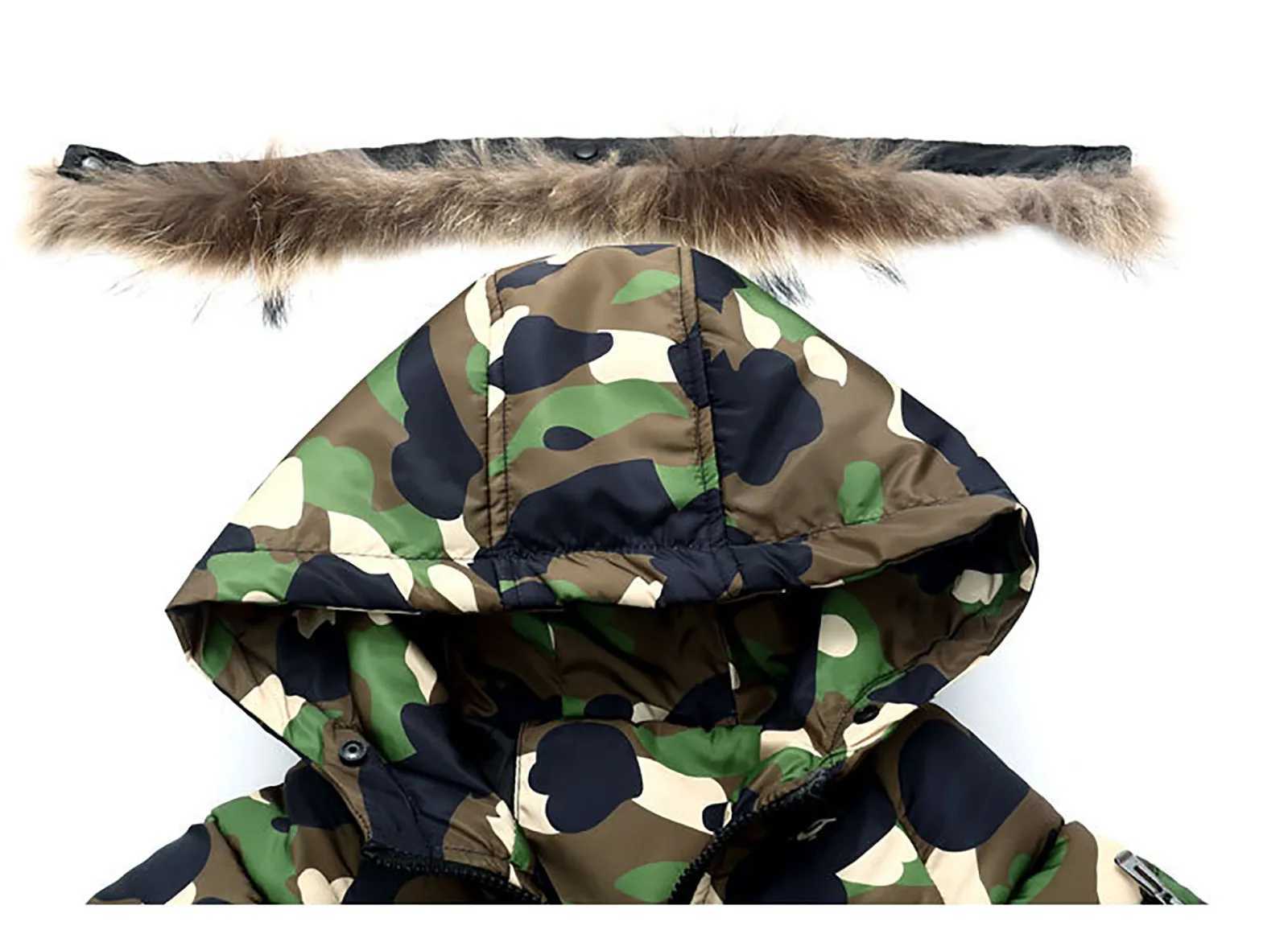 Winter childrens long coat fashionable camouflage boys down cotton jacket childrens thick hooded jacket snow jacket baby clothing M241018