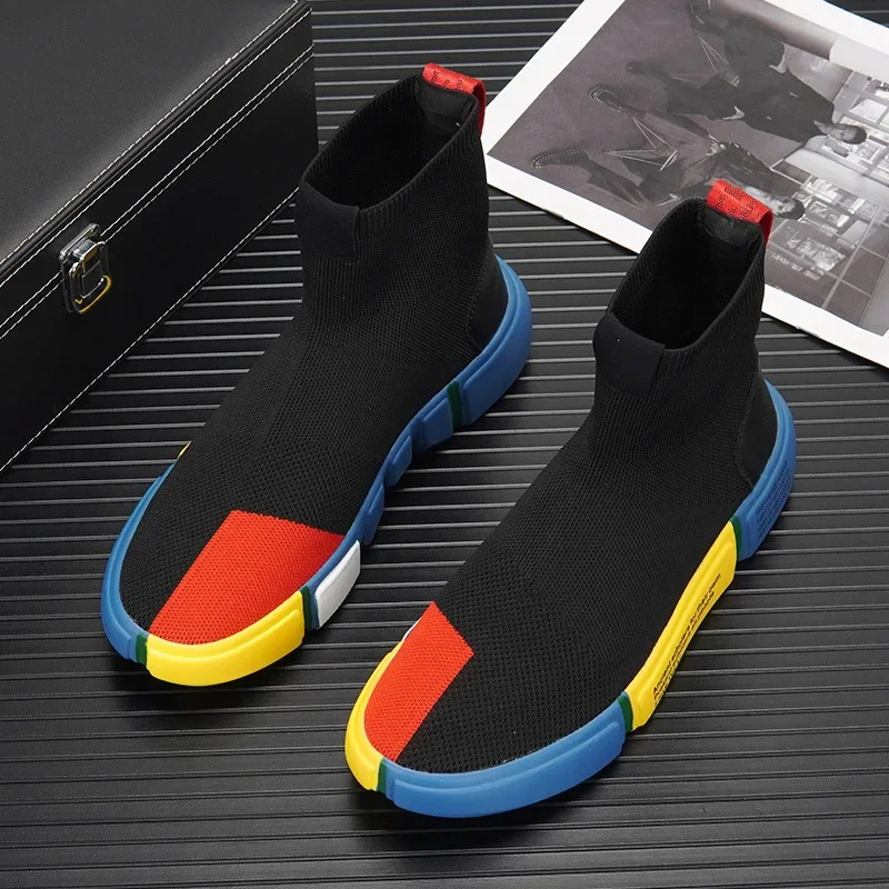 New For Men Spring Summer Breathable Knit Casual Sock Mixed Colors Flat Skateboard Shoes Youth Slip On Loafers Ddmythur