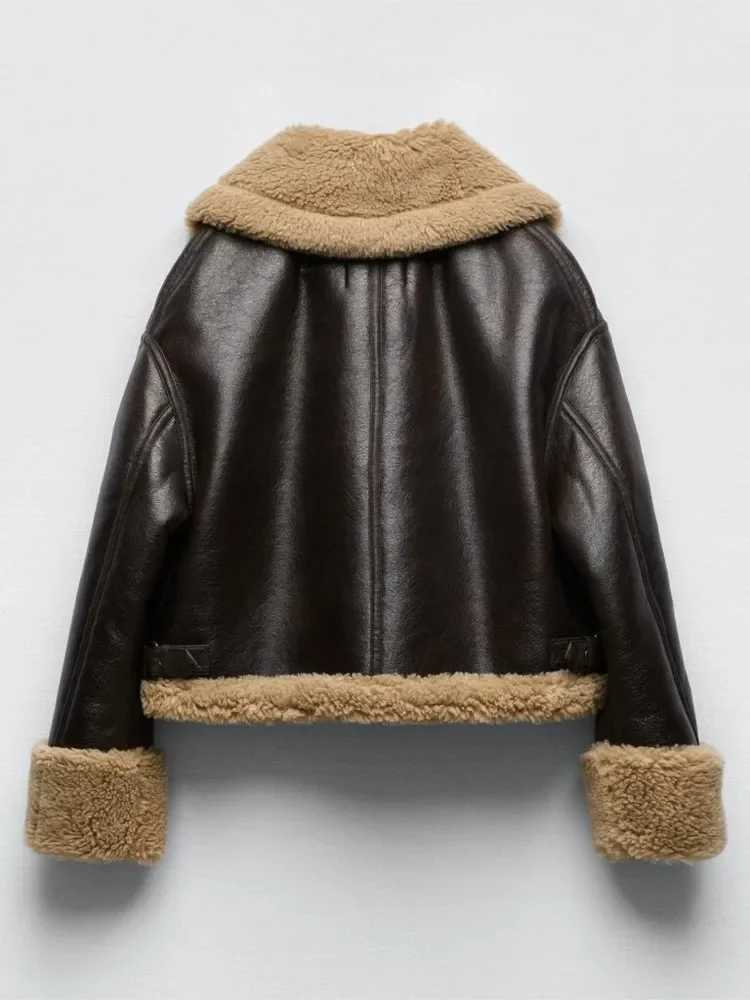 Fashion Fur Coat Women Lamb Wool Lapel Jackets Double-sided Short Women Coat Autumn And Winter Warm Cotton Jacket CoatX241018