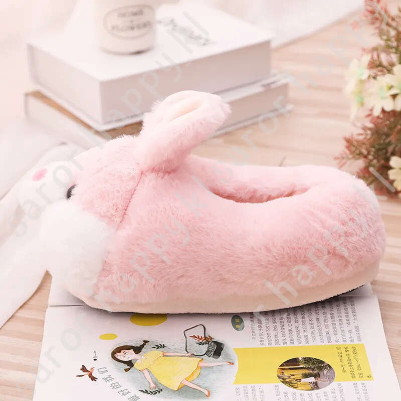 House Fluffy Women Slippers Cute Cartoon Pink Bunny Girls Fur Slides Bedroom Indoor Rabbits Warm Plush Ladies Casual Shoes 636