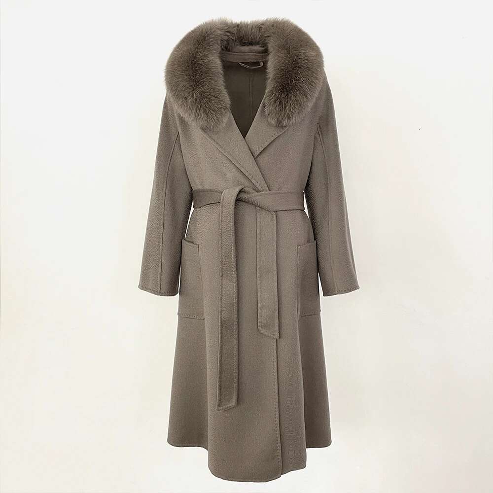 Clothes For Lady Long Coat Natural Real Fox Fur Jacket Winter Wool Woolen Ladies Handmade Women Warm Outerwear 2024 Casual