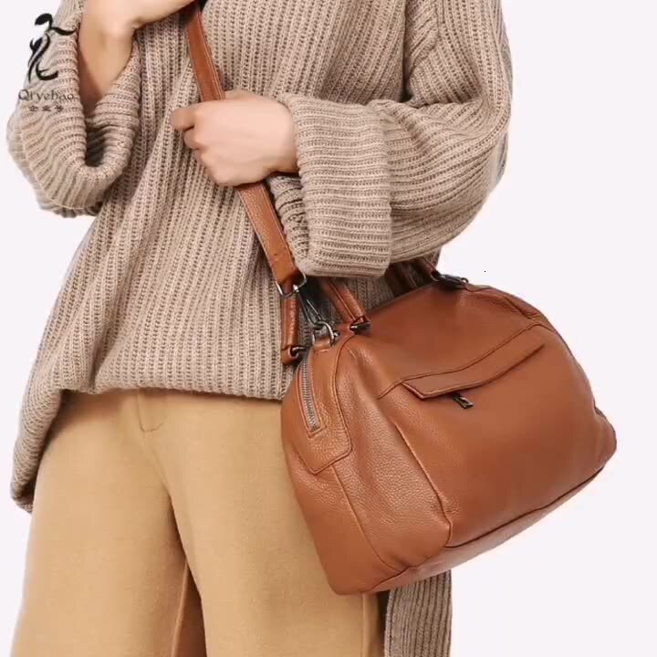 New Casual Women Doctor Handbag Cow Leather Female Boston Shoulder Zipper Crossbody Sg Handle Bag