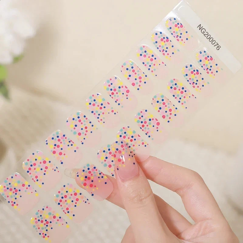 20Tips/Sheet Semi-Cured Gel Nail Patch Pink Tulip Flower Adhesive Sliders Long Lasting Full Cover Nail Stcikers UV Lamp Need 241017