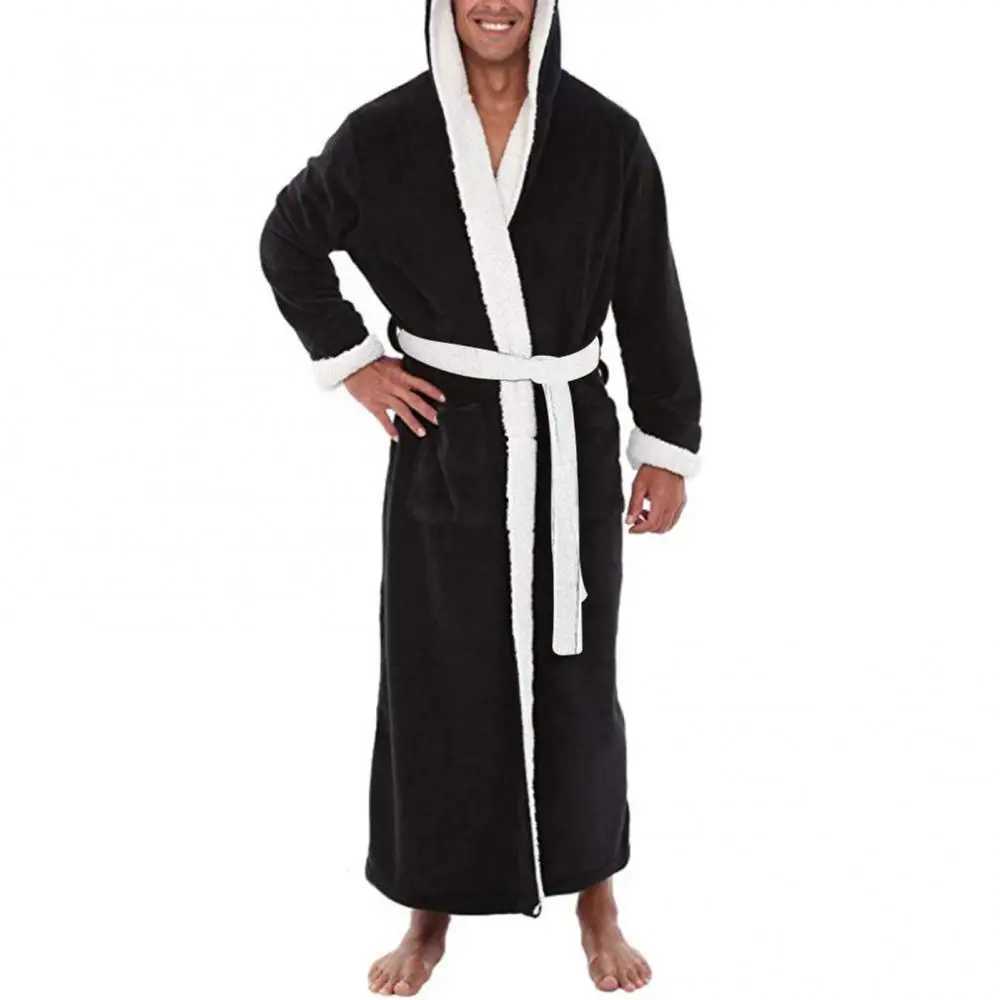 Mens Bathrobe Man Winter Warm Casual Flannel Robe Sleepwear Long Sleeve Plush Shawl Male Bath Robe Lounge Nightgown Home ClothesXJ241018