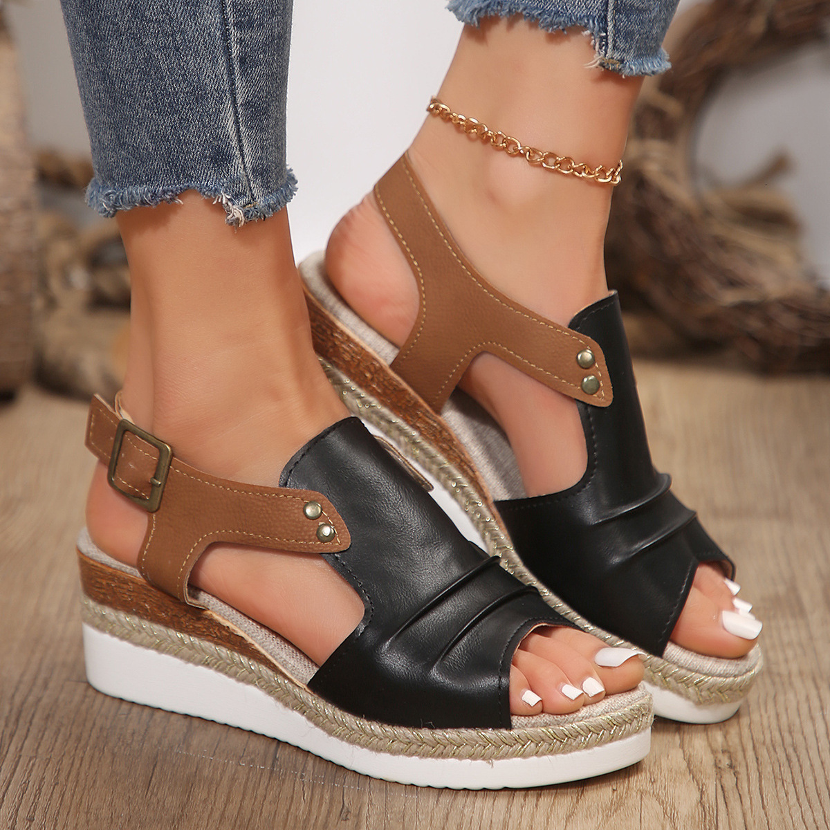 Summer Current Oversized Women S With Sloping Heel And Hemp Rope Sole Fish Mouth Sandals Ddmythur