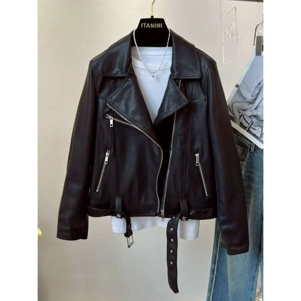 Pink Short Faux Leather Women's Small 2024 Spring Easy To Match Casual Biker Jacket High Street Cool American Fashion