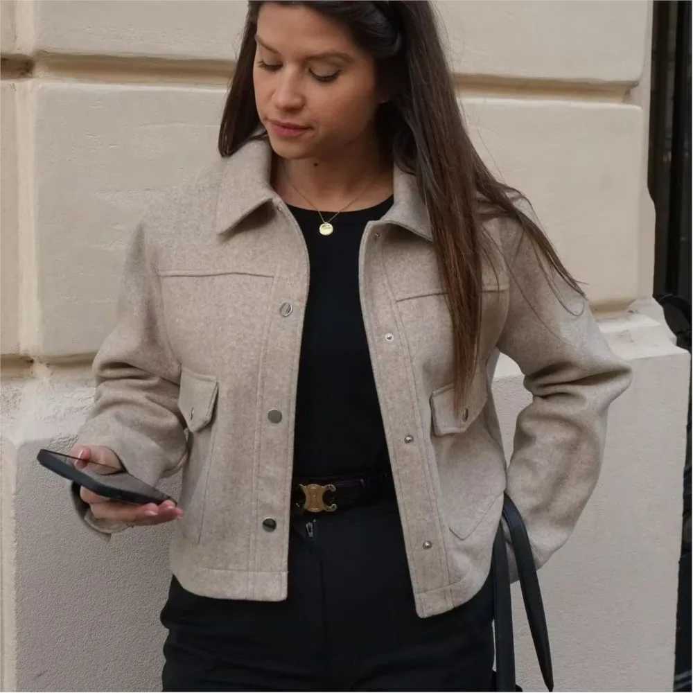 Elegant Women Spring Autumn Coat Long Sleeves Buttons Pocket Lapel Cardigan Lady Jacket New Fashion Office Outerwear ClothingX241018
