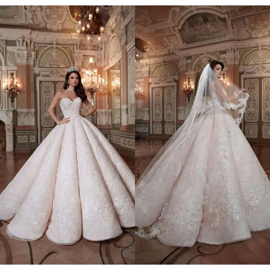 Wedding Pink Blush Queen Dresses Sweetheart Hard Satin Or Length Lace Ball Gown Custom Made Quinceanera Gowns S s