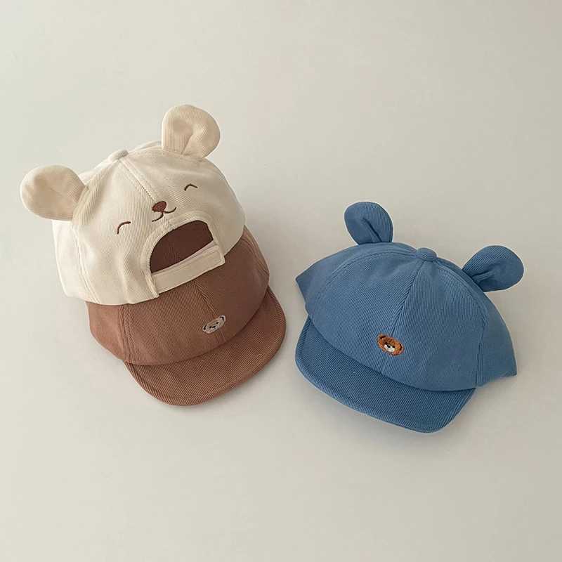 Bear Baby Baseball Hat with Ears Cute Solid Color Infant Peaked Cap Kawaii Spring Summer Kids Cotton Sun Hats LX241018
