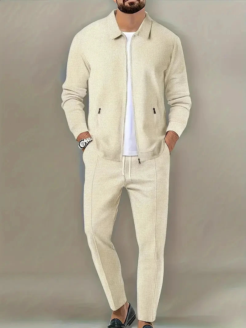2 Pieces Classic Mens Sportswear Set Soft Breathable Full Zip Tracksuit 241017