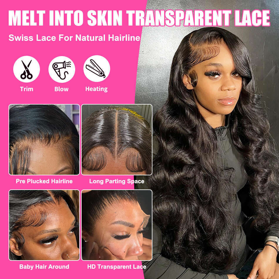 250 Density 13x6 13x4 HD Transparent Body Wave Front Wig Human Hair Brazilian 30 40 42 Inch 360 Lace Frontal Wigs For Women