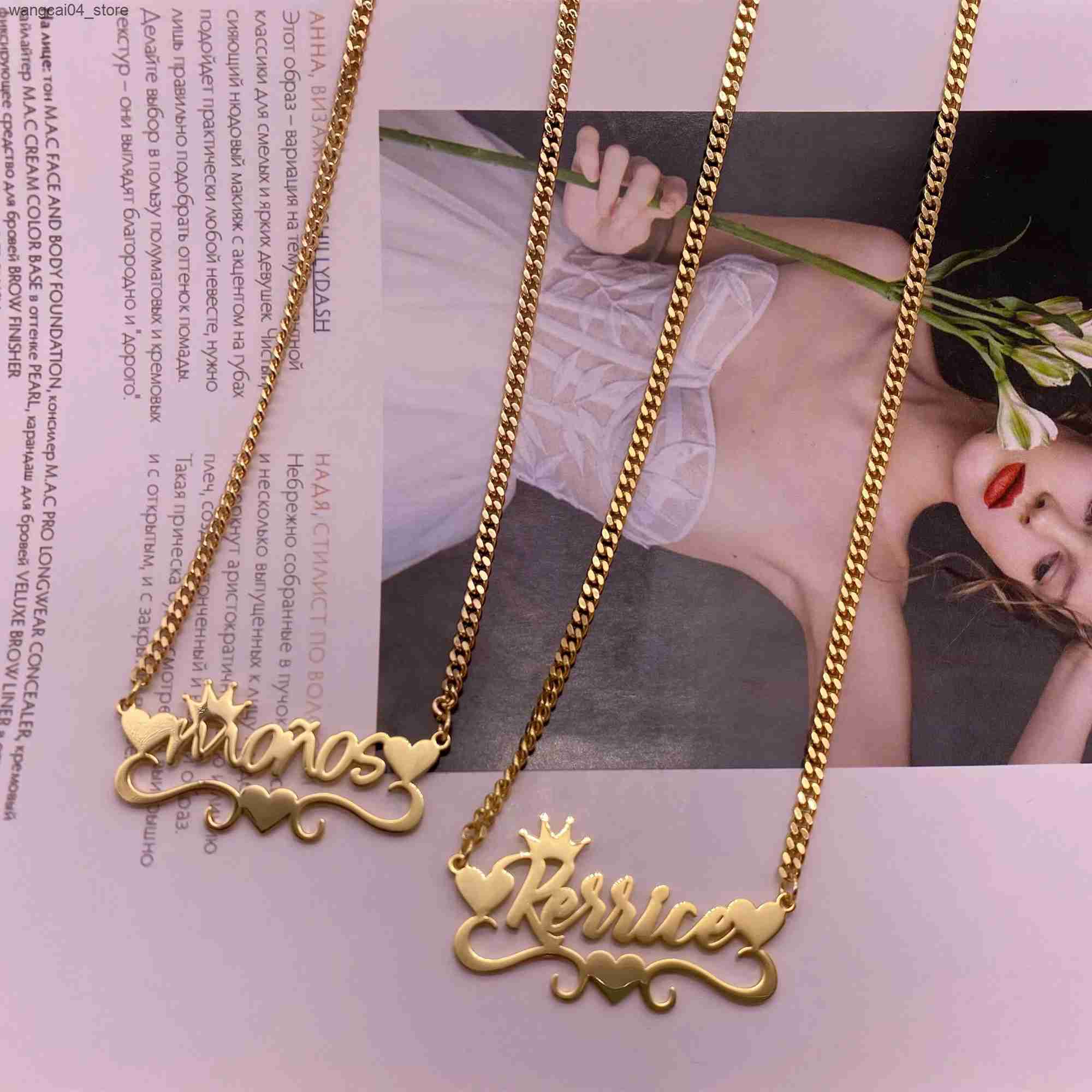 Chokers Customized Name Necklace Stainless Steel Cuban Chain Gold Personalized Name Board Necklace Pendant Jewelry L240910