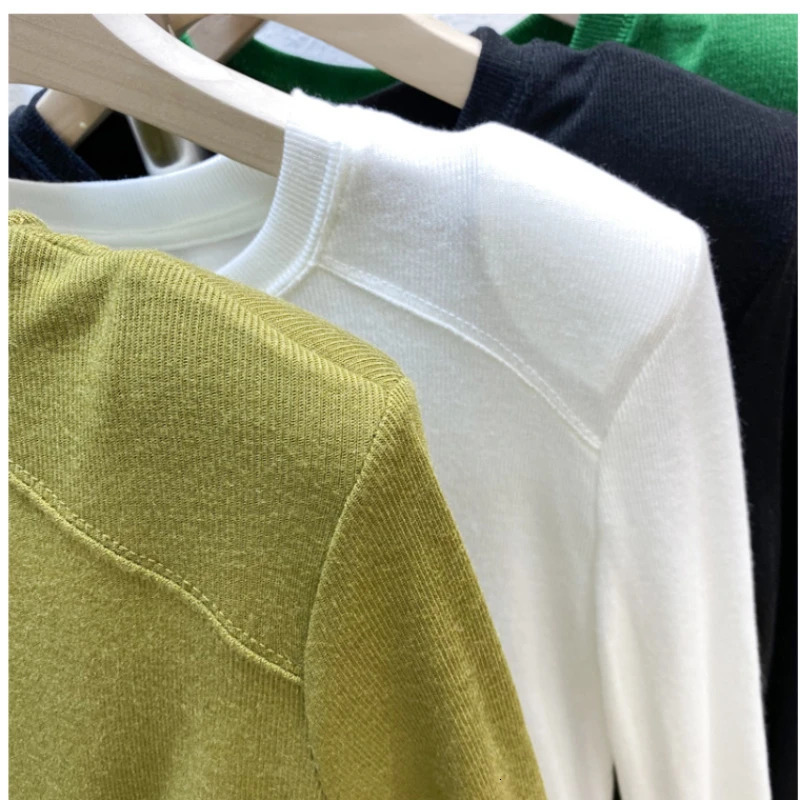 Womens Tshirt Long Sleeve Thin Soft O Neck Autumn Blouse Solid Color Green Fashion Elasticity Slim Shirts for Women 241018