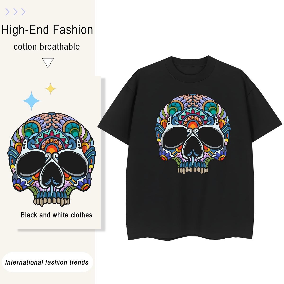 Fashion Woman T Shirts 230g Pure Cotton Breathable Crew Neck Hip Hop Street skull Woman Tshirt Loose fit Plus Size Cartoon Top Shirts