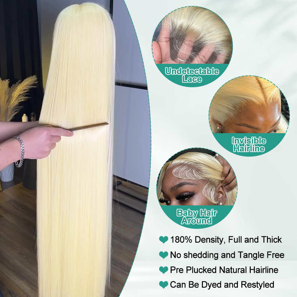 HD 220% 613 Honey Blonde 42 Inches Bone Straight 13X6 Front Human Wigs 13X4 Lace Frontal Brazilian Remy Hair Wig