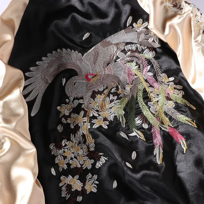 Yokosuka Embroidery Baseball Jacket Men Women Patchwork Color Silk Double Sided Bomber Coat 241018