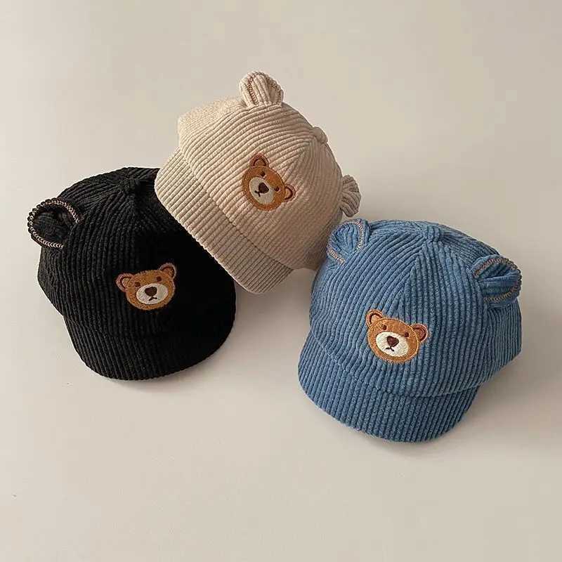 Spring Autumn Boy Girl Baby Bear Peaked Cap Infant Embroidery Baseball Hat Kid Corduroy Sunscreen Cap Toddler Cotton Hat LX241018