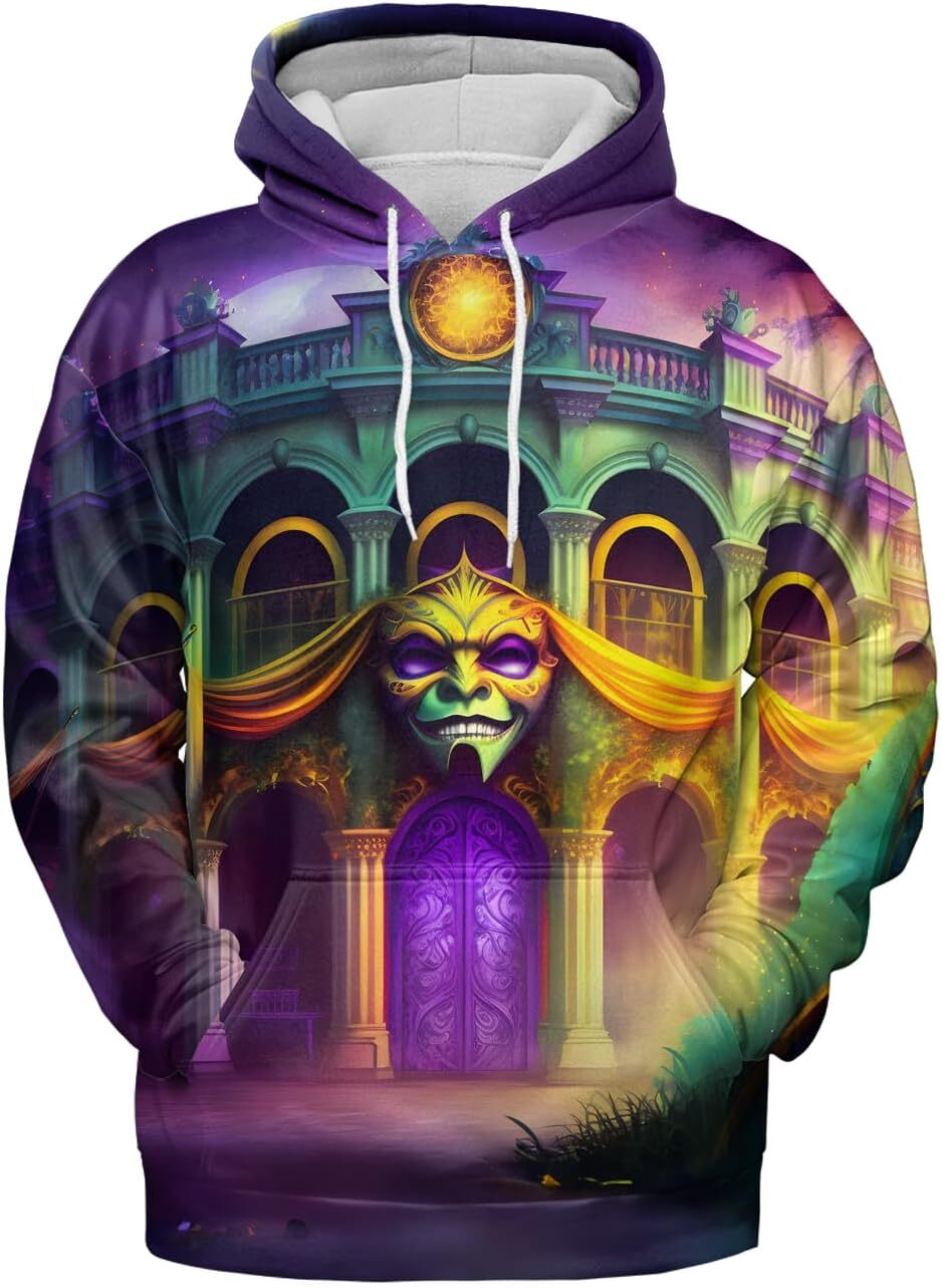 Hoodie for Mens Womens Mardi Outfit For Women Men Long Sleeve Mardi Gras Shirt Printed Beads Shenanigan Mask Fiesta Hoodies Leggings Graphic Warm Tren