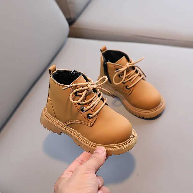 Boots 2023 Kids Boys Ankle Boots Side Zipper Lace-up Versatile Soft Girls Casual Short Boots Fashion Children Shoes Britain Style Cute H241018