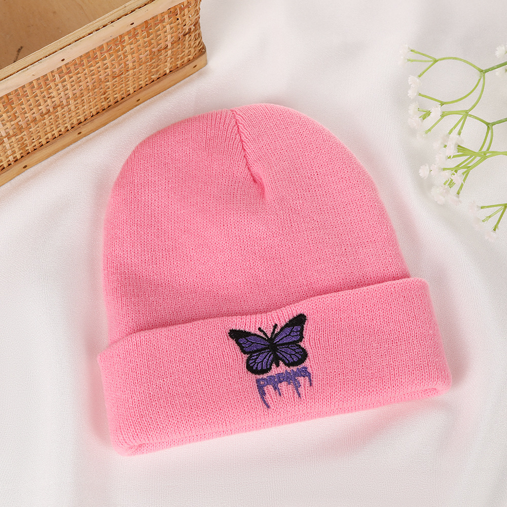Stylish Fall-Winter Knit Cap Featuring Butterfly Embroidery & Ear Covering