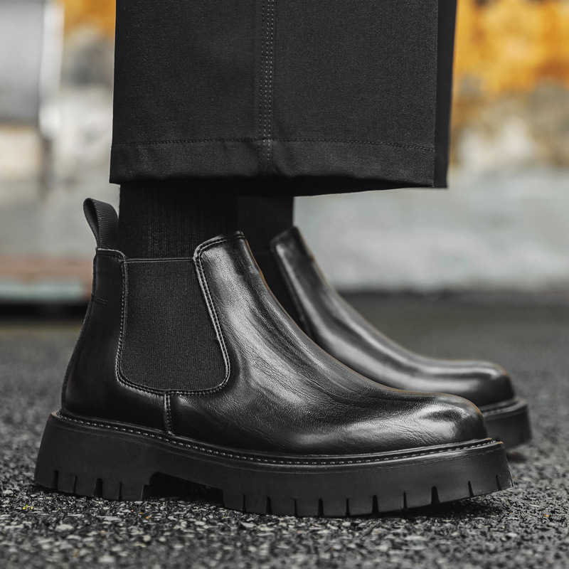 Martin Boots Mens Winter British Style Chelsea Mens Ankle Boots With Plush High Top Leather Boots Trend Versatile Boots Fashion Boots 240927