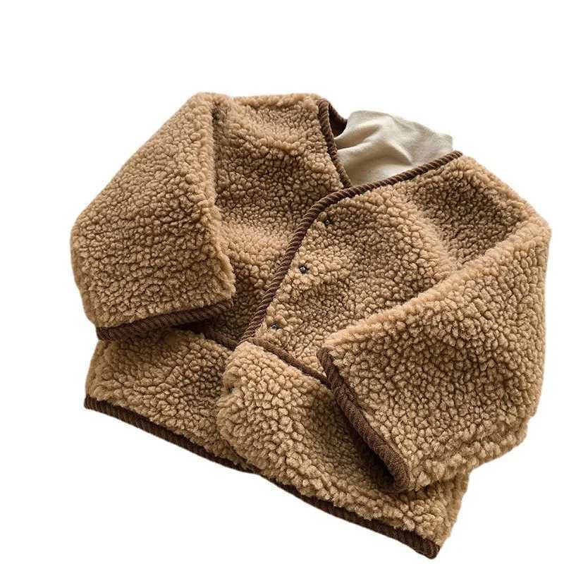 Winter new childrens long sleeved plush coat girls warm open collar wool pure cotton baby boys thick casual jacket childrens clothing M241018