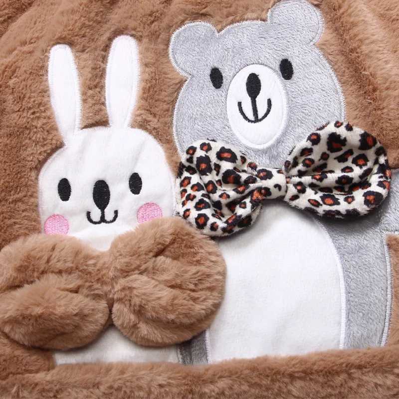 4 5 6 8 10 12 Winter Girls Plush Jacket Rabbit Bear Warm Christmas Princess Coat Hooded Windproof Coat Childrens Clothing M241018