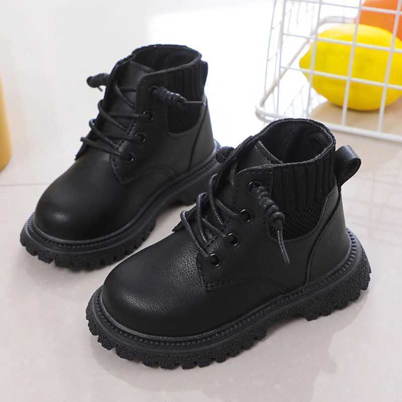 Boots Childrens Fashion Casual Shoes Autumn Lace Boots Girls and Boys Leather Soft Anti slip Boots Solid Color Breathable Shoes 21-30 H241018