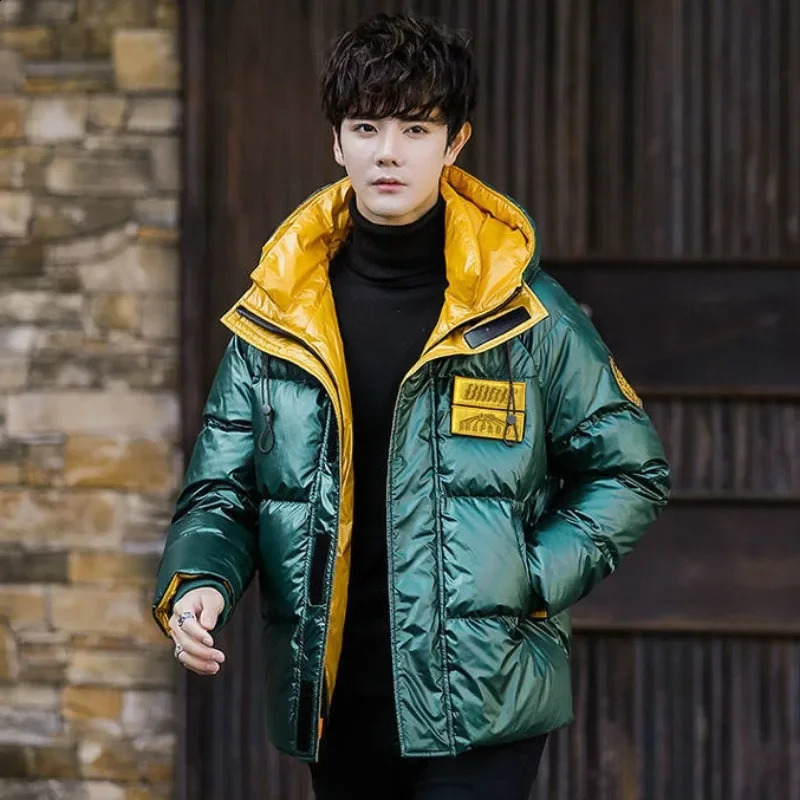 Winter Men Down Jacket Thicken Warm Male Short Hooded Glossy Wash-Free White Duck Down Coat Casual Plus Size Fashion Outwear 241017