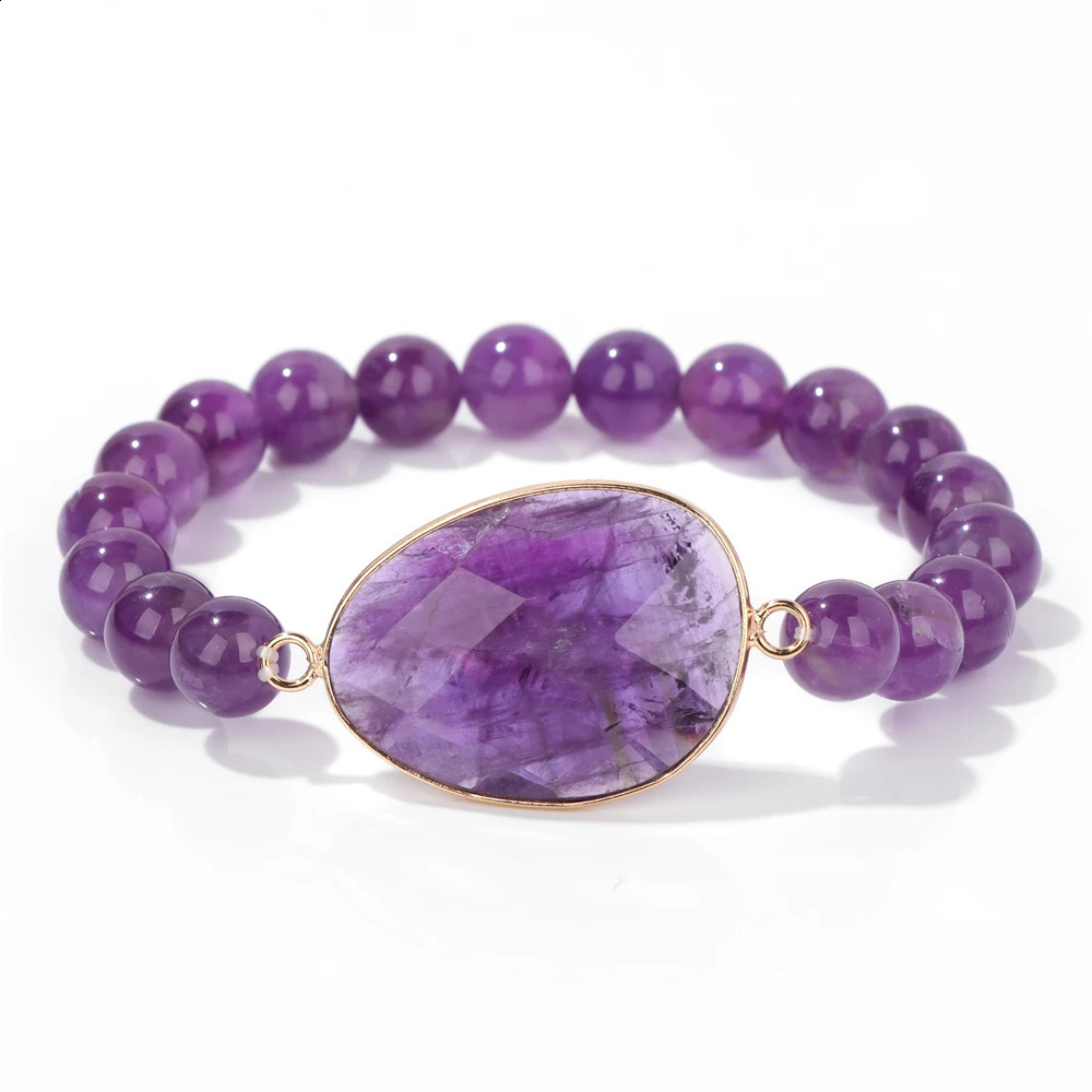 Irregular lapis lazuli charm bracelet natural stone amethyst Labrador stone black agate bead elastic bracelet 241018