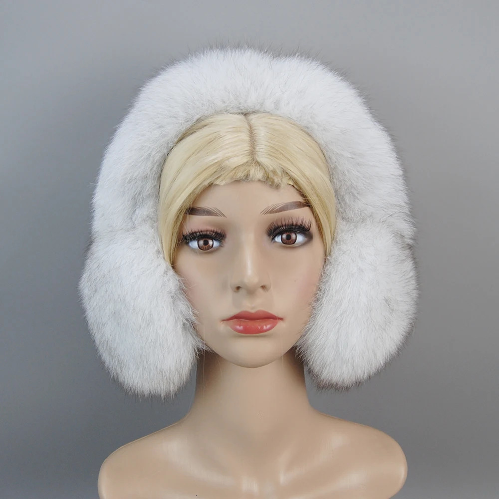 Women 100% Natural Fox Fur Earmuffs Plush Winter Warm Big Pompoms Fox Fur Ear Muffs Girls Real Fox Fur Earmuff 241018