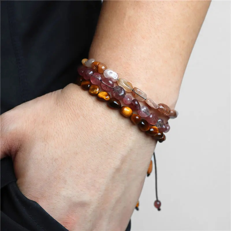 6-8MM Irregular Natural Garnet Crystal Gravel Adjustable Womens Bracelet Suitable for Mens and Womens Healing Energy Party Jewelry 241018