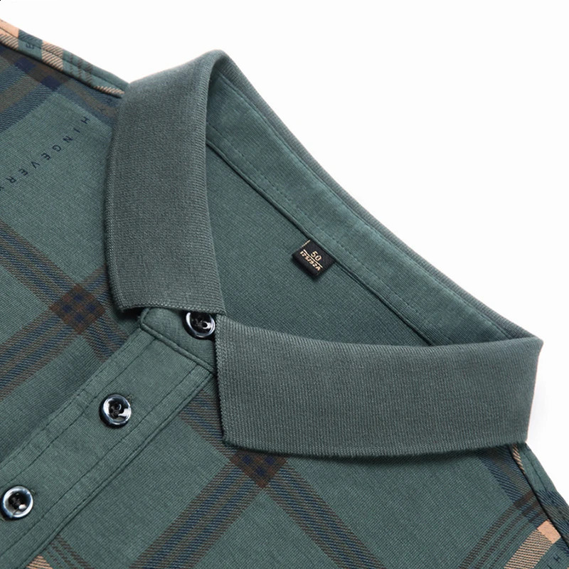 2023 Autumn mens long sleeve lapel checkered polo shirt business leisure wash cotton high quality Tshirt men 241009