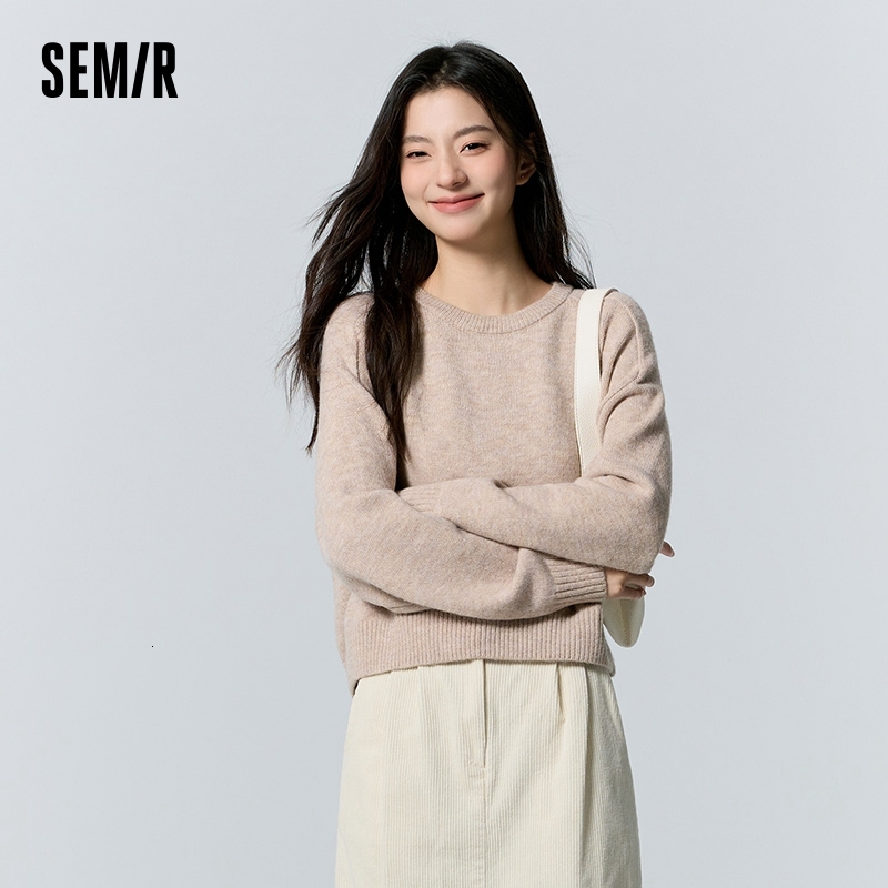 Semir Women Short Insert Shoulder Sleeve Oversize Winter 2024 New Gentle Plain Color Sweater