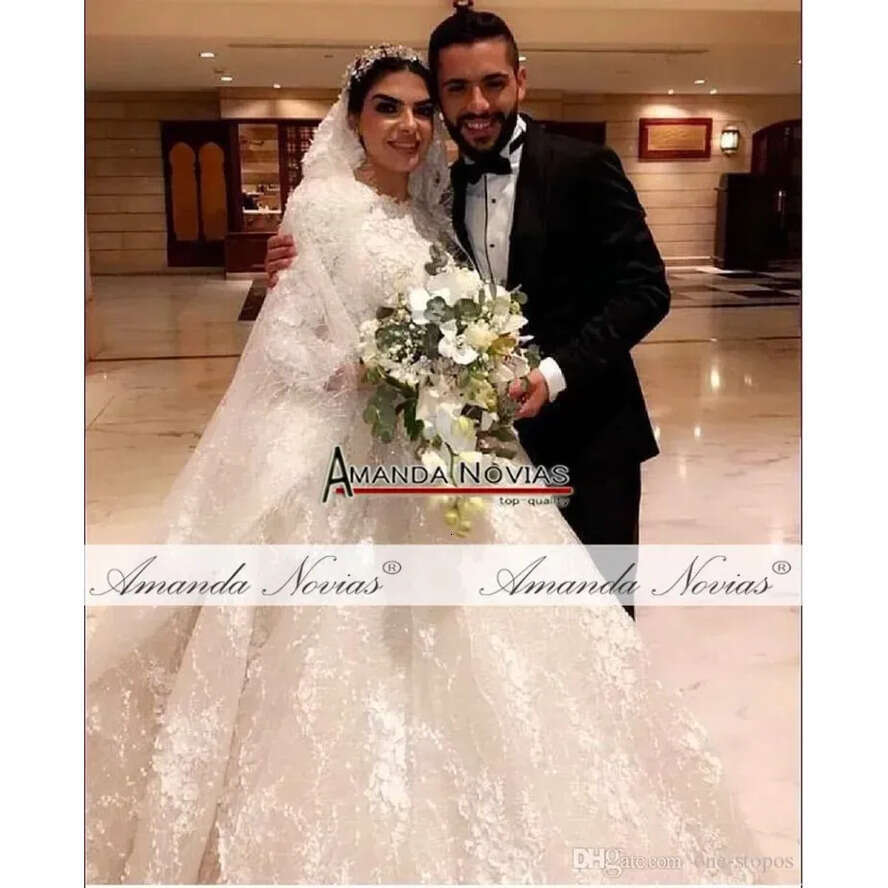 Ball D Wers Chamagne Wedding Dresses Muslim Long Sleeves Open Back Plus Size Bridal Gown Real Pictures resses