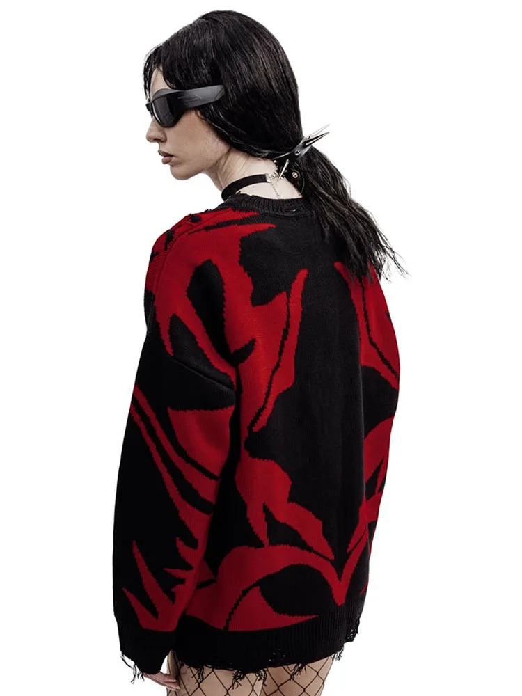 Mens Sweater Y2k Gothic Long Sleeve Tops Winter Pullover Knitwear Oversized Korean Graphic StreetwearJumper Vintage Clothing 241018