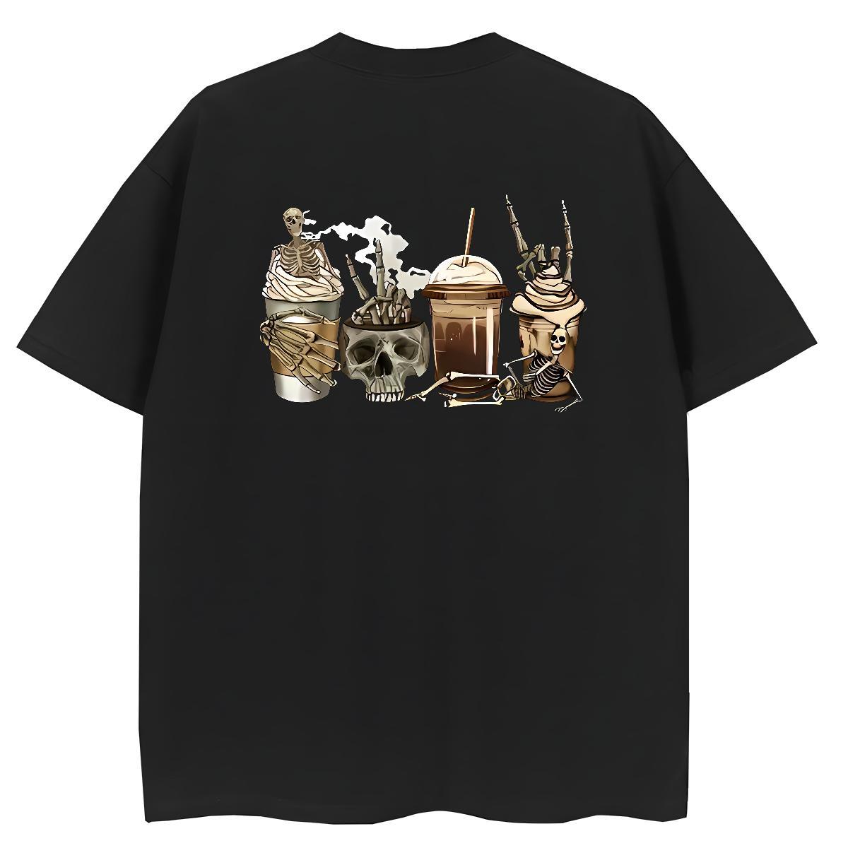 Custom T shirt 230g 100% Cotton Breathable Short Sleeve Casual Daily Wear skull Couples T Shirts Lady Black White Clothes