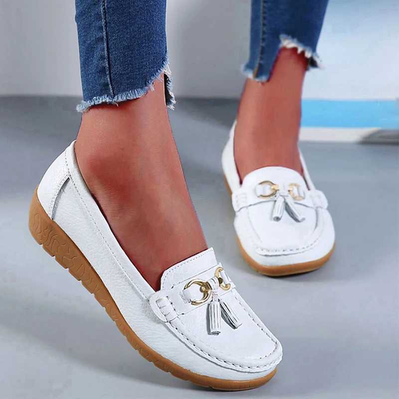 Women Flats Fi Genuine Leather Wedge Women Shoe Tassel Womens loafers Slip Soft Womens Plus Size XJ250614