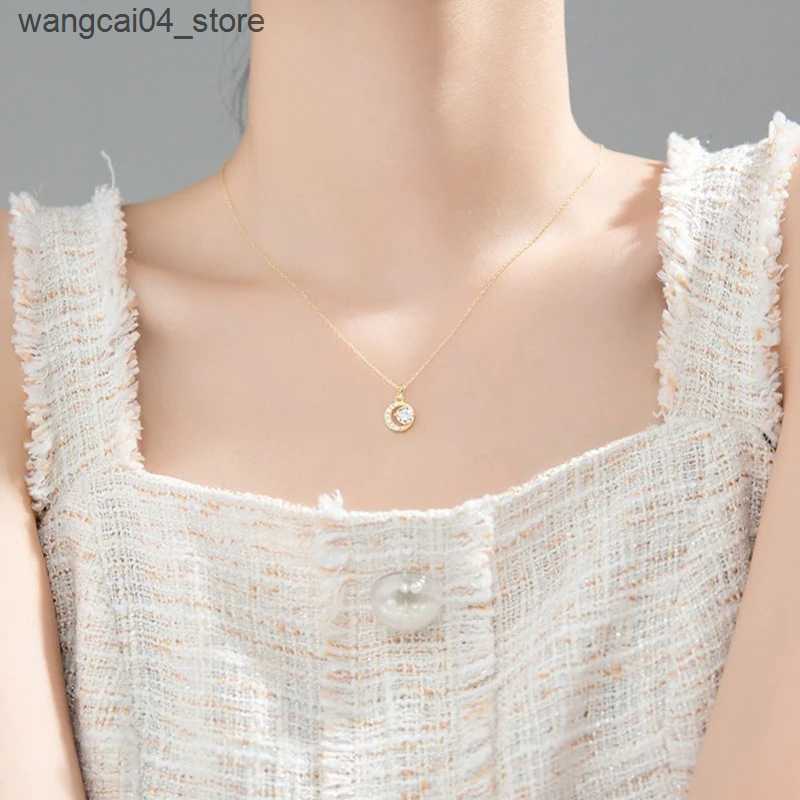 Chokers Metiseko 925 sterling silver crescent and sun pendant necklace 14K gold-plated chain mini cubic zirconia necklace L240910