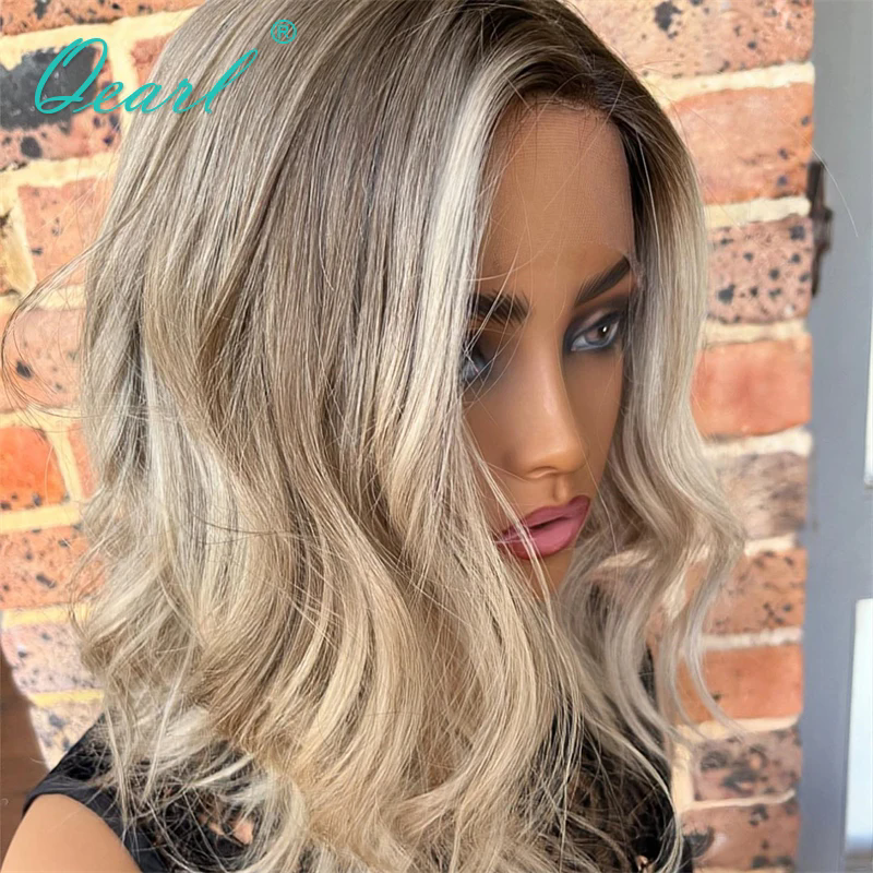 100% Real HD Human Hair Wigs Pre Plucked New in Lace Frontal Wig on Sale Ash Blonde Highlights Front Lace Wig Loose Wavy