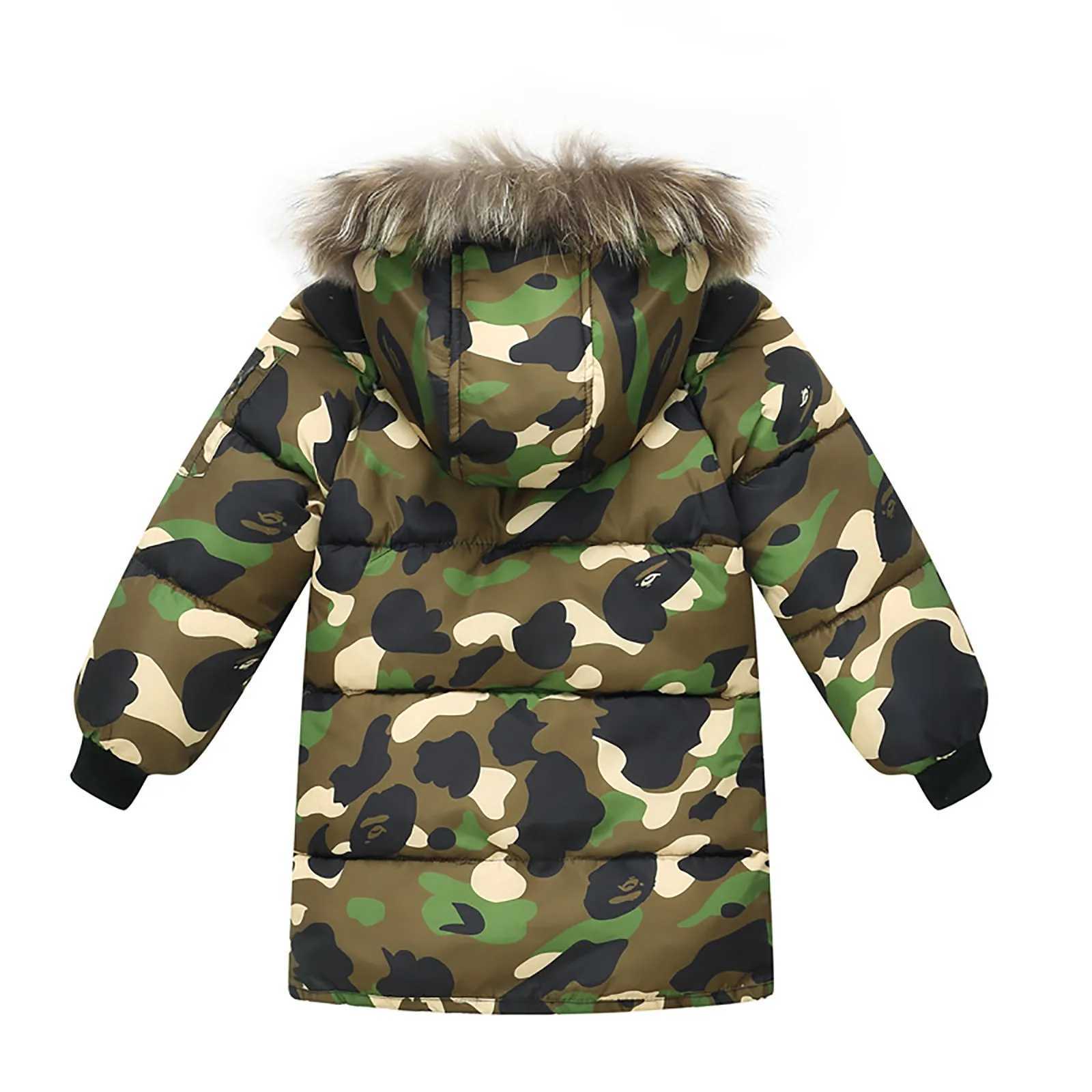 Winter childrens long coat fashionable camouflage boys down cotton jacket childrens thick hooded jacket snow jacket baby clothing M241018