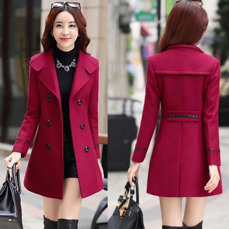 Autumn Winter Women Wool Jacket Medium Length Woolen Coats Slim Elegant Female Korean Outerwear 3XLX241009