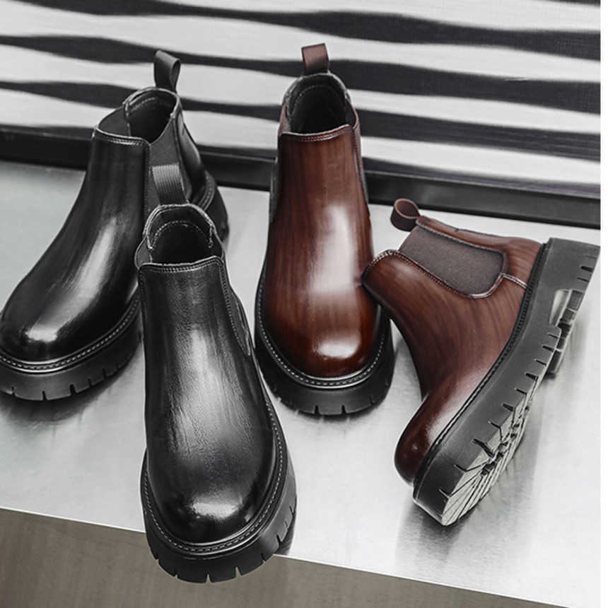 Martin Boots Mens Winter British Style Chelsea Mens Ankle Boots With Plush High Top Leather Boots Trend Versatile Boots Fashion Boots 240927