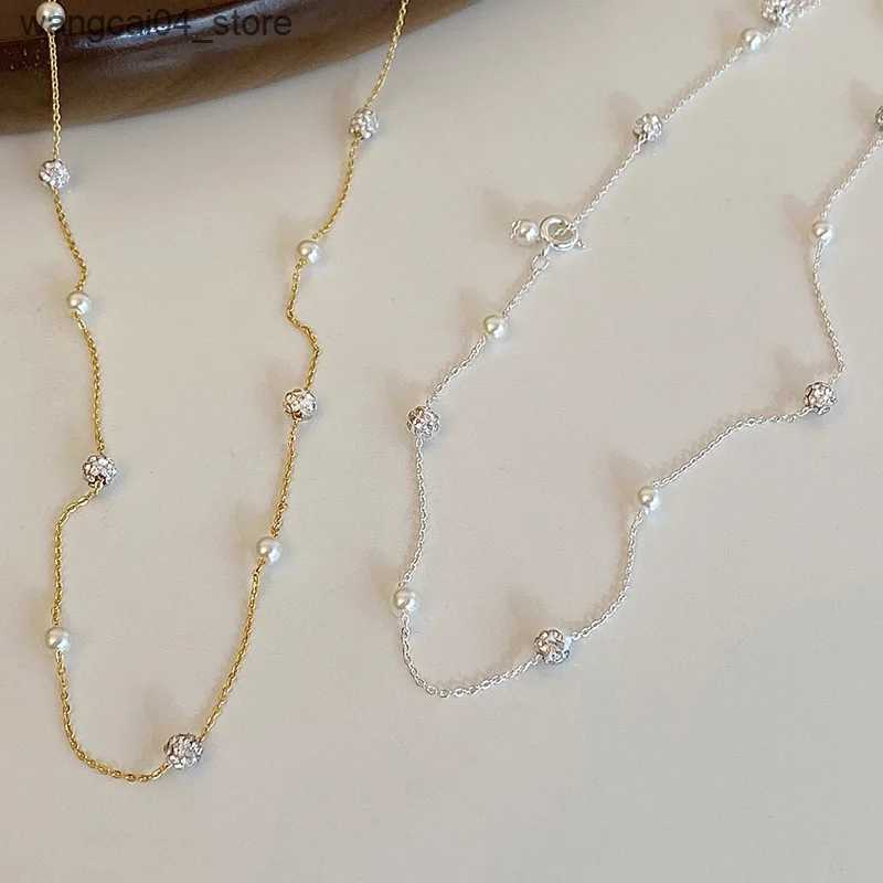 Chokers PONYKISS 925 sterling silver zircon pearl round necklace suitable for womens fashion geometric fine jewelry minimalist accessories L240910